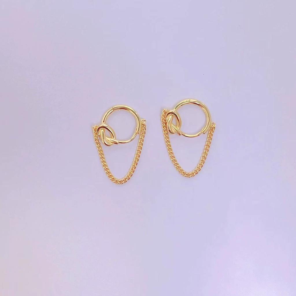 Korean Style Fashion Jewelry 18K Gold Plated 925 Sterling Silver Tassel Chain Hoop Earring for Women Silver Earring Jewelry