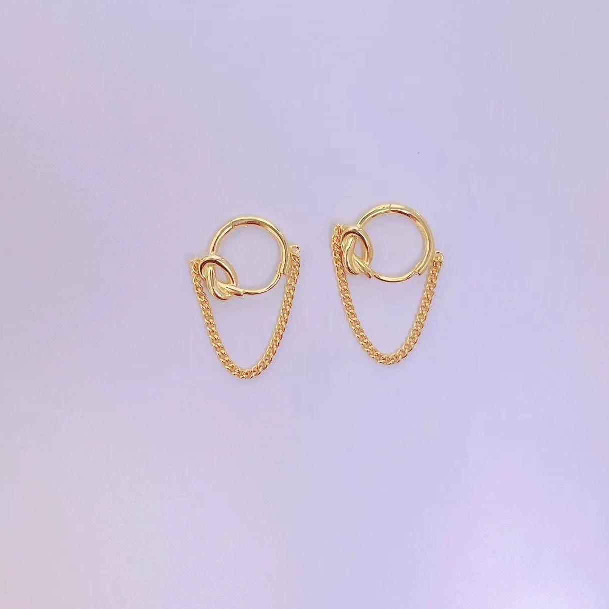 Korean Style Fashion Jewelry 18K Gold Plated 925 Sterling Silver Tassel Chain Hoop Earring for Women Silver Earring Jewelry