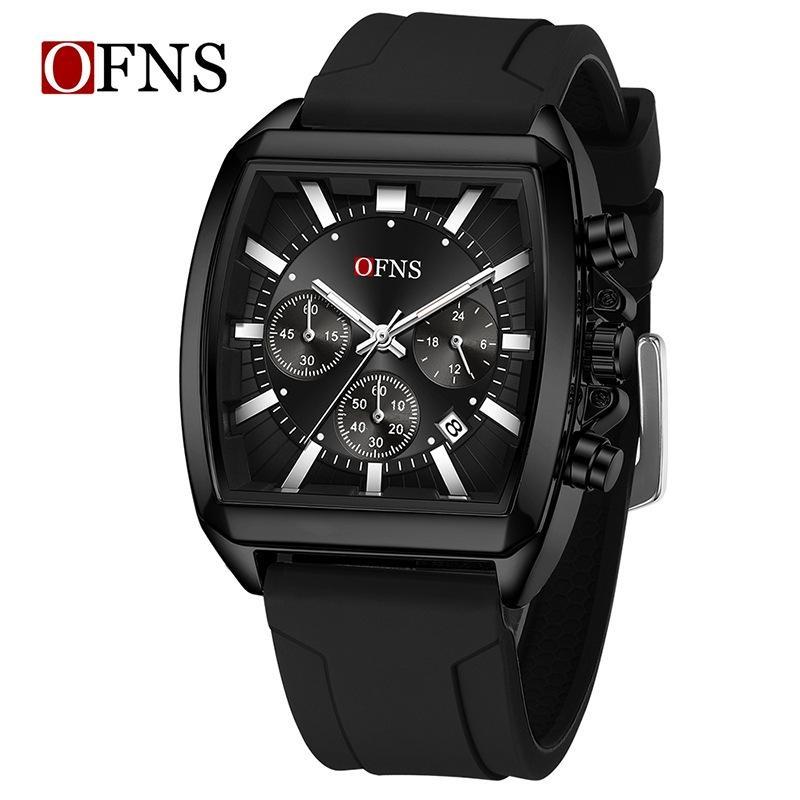 Herren Square Chronograph Armbanduhren Silikon-/Netzarmband, Luxuriöse Stilvolle Analoge Uhr für Arbeit & Streetwear