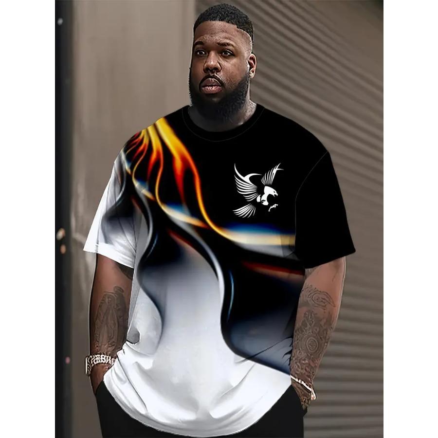 Plus Size Men Tie Dye 3D Print T-shirts Fashion Tees Beachwear Stretch Polyester Sports Short Sleeve Tops