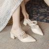 Soft Leather Half Slippers for Women, Pointed Toe Sandals for Women's Outdoor Wear, Thick Heels for Women's Middle Wear, and Two Pairs of Slippers