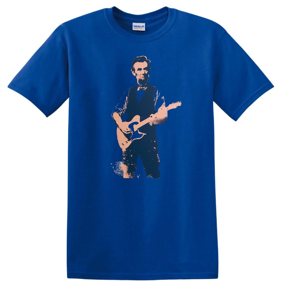 Lincoln Vintage Guitarist T Shirt Sepia Folk Rock Blues Music Retro Art Tee Gift