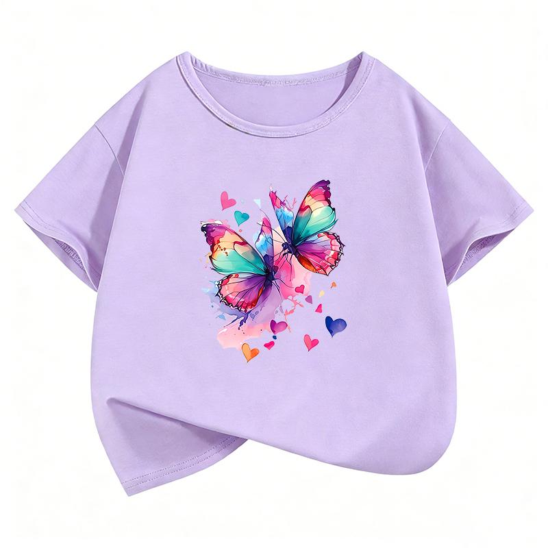 TShirt Printed Graphic Butterfly T Shirt Girls Summer Short Sleeve Tops TShirts Cute Girls Clothes Childrens Kids Tee