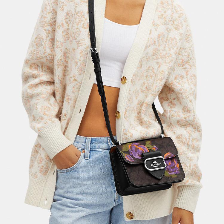 New COACH Morgan Canvas With Leather Square Bag, Shoulder Bag, Crossbody Bag Trumpets Women's Coffee CL415-SVW1Q