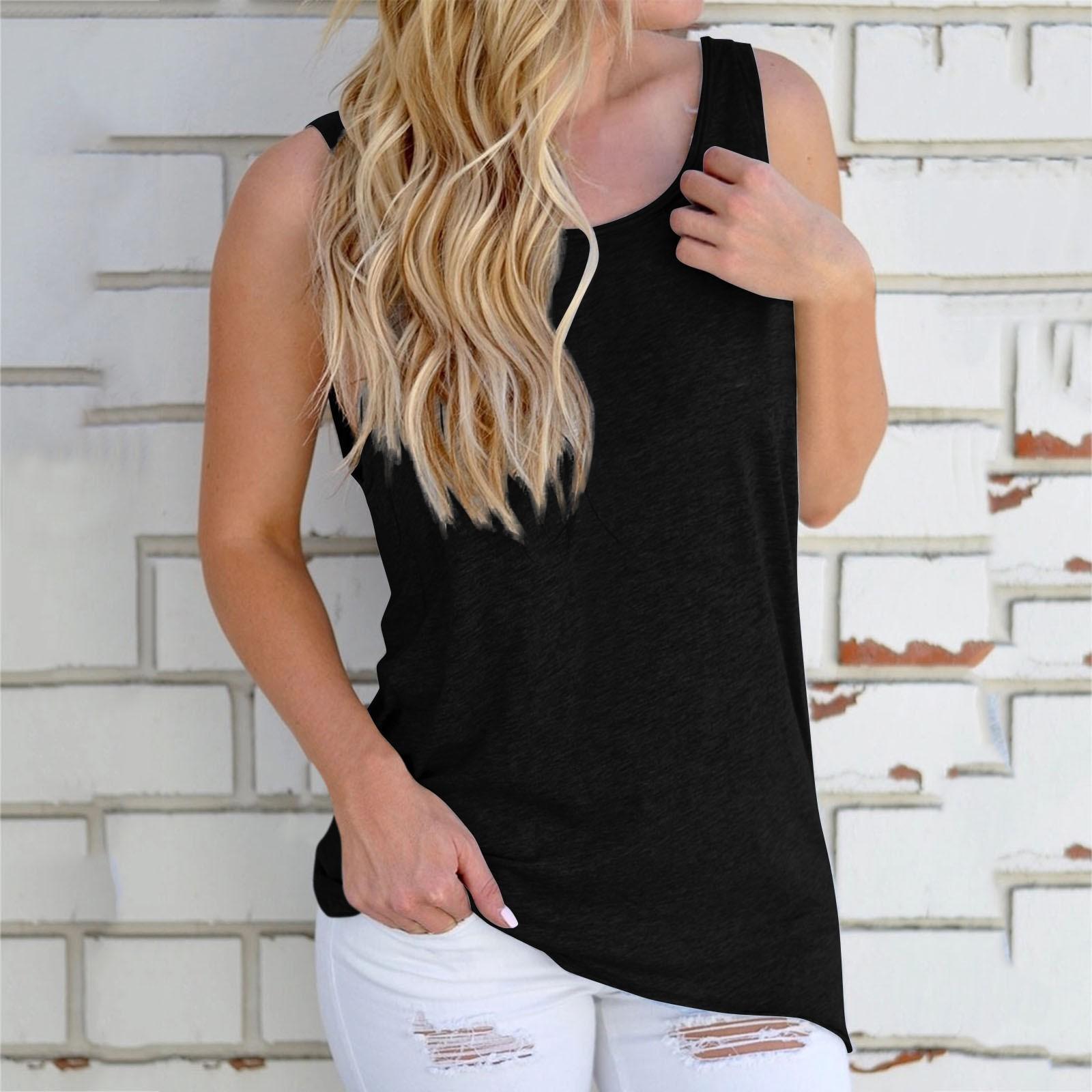 

Женская повседневная мода без рукавов с принтом свободный жилет топ