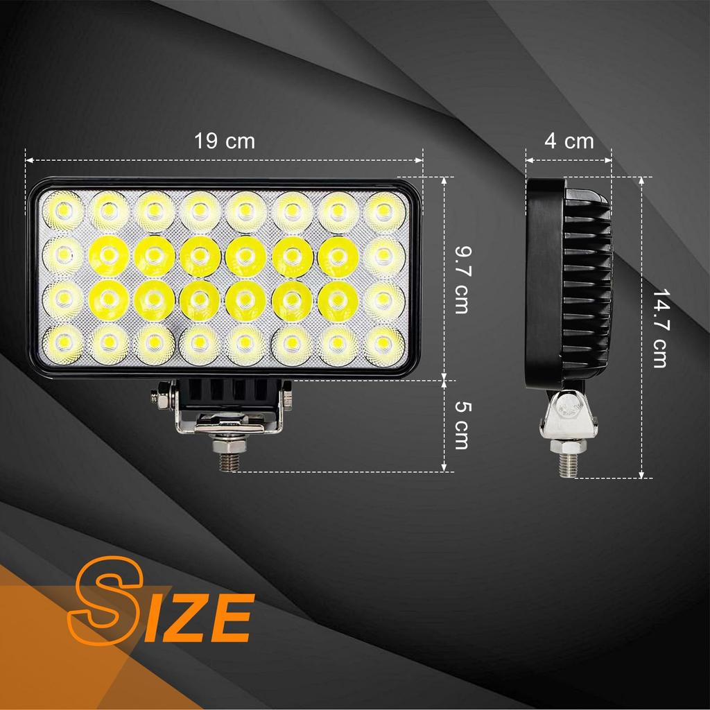 KAWELL 96W LED Work Light, Wide Angle LED Floodlight, 12V, Rectangular, Wide Angle Type, Dustproof and Waterproof, 12V/24V Universal, for Agricultural