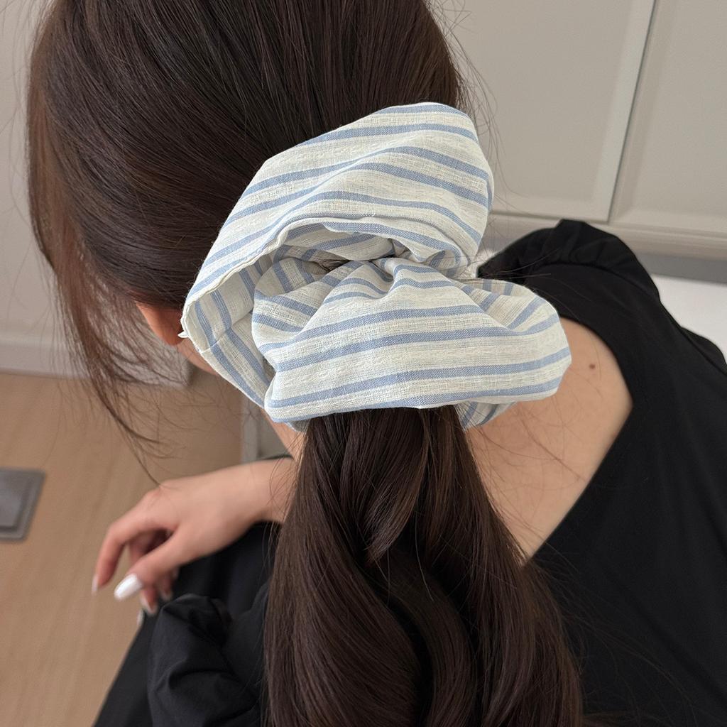 French Large Intestine Circle, Sky Blue Checkered Hair Band, Retro Hair Tie Headwear, Forest-style Hair Tie Headwear