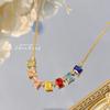 French Light Luxury Fashion Colorful Diamond Necklace Niche Design Simple Versatile Sugar Cube Rainbow Pendant Woman