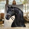 Majestic Black Horse Shiny Reins Flannel Blanket - Bed, Sofa, Office, Travel, Gift, Decoration, Chair, Comfortable Warmth