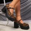 Fashion Leopard Chunky High Heels Pumps for Women 2025 Fashion Buckle Strap Platform Mary Jane Shoes Woman Gothic Thick Heel Party Shoes