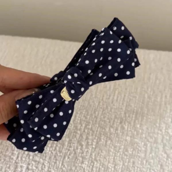Korean Academic Retro Polka Dot Plaid Bow Banana Hair Clip
