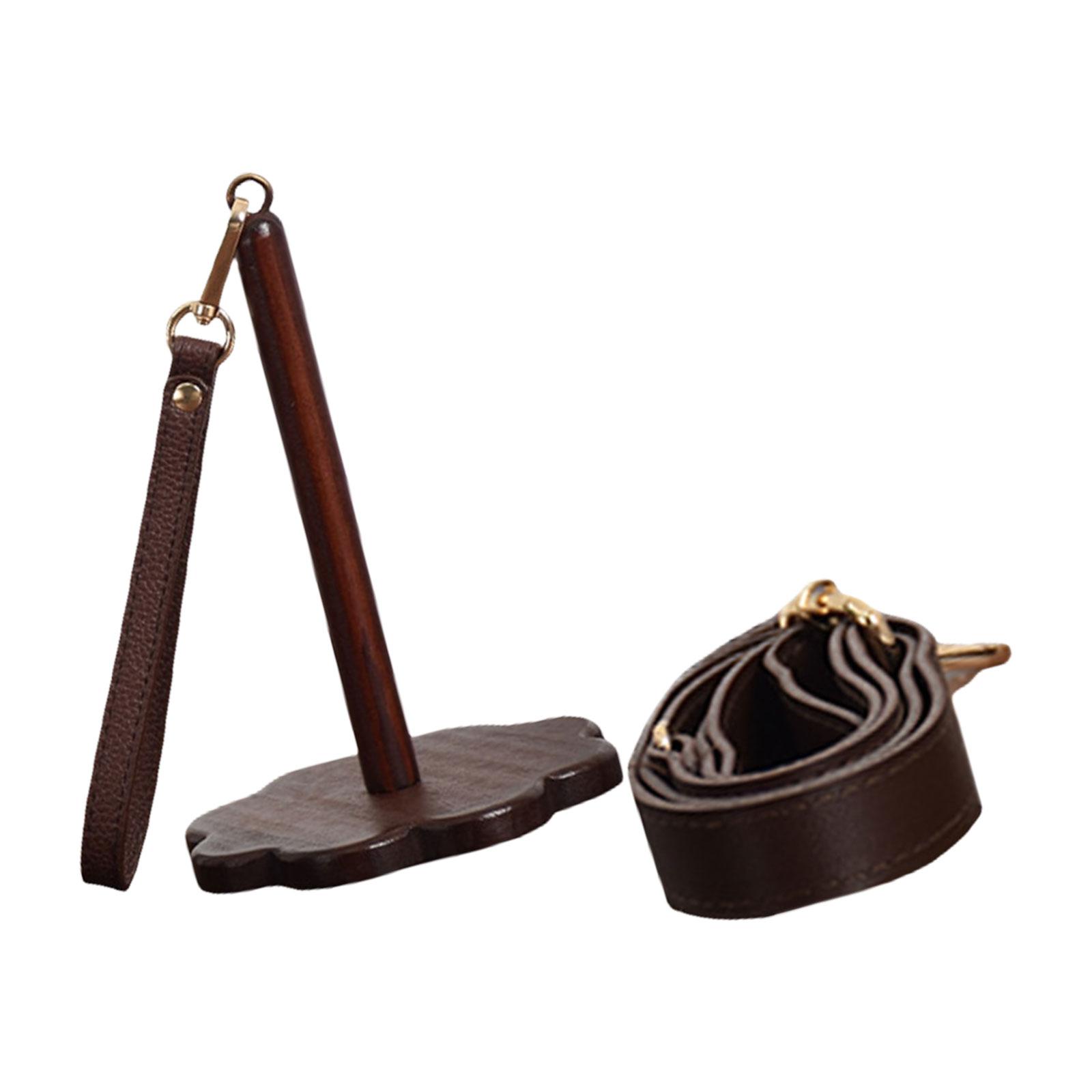 

Деревянный органайзер для пряжи с браслетом, портативный держатель для пряжи на запястье с кожаным ремешком, аксессуары для вязания крючком и спицами 2