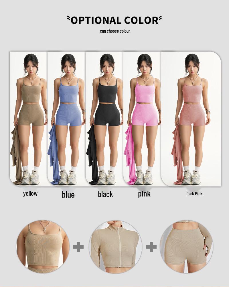 Solid Color Yoga Set: Three-Piece Outfit with Underwear, Pants, and Waist Cincher for Slimming and Body Shaping Fitness.