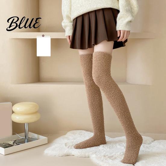 Skin Friendly Plush Hosiery 1 Pair Fuzzy Thigh High Socks for Women Long Soft Fleece Fluffy Sleep Leg Warmer Thickened Over The Knee Stockings,