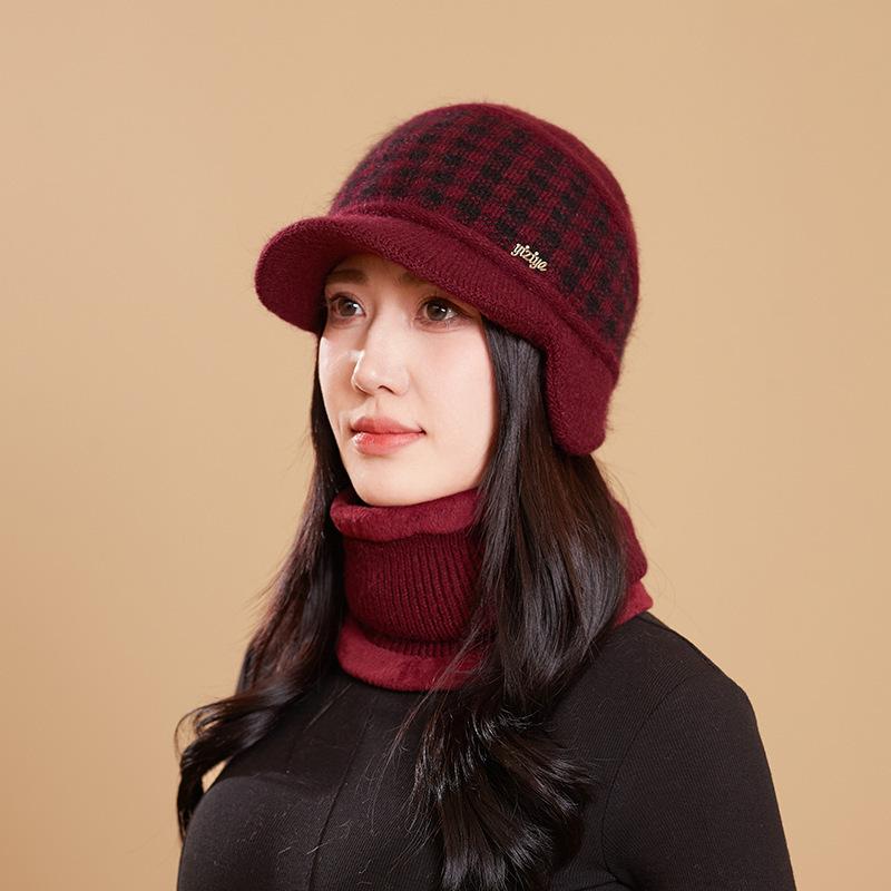 

Модная вязаная шапка из кроличьего пуха с утолщением для пожилых людей на осень и зиму, теплая шапка-шарф из шерсти для защиты ушей Scarf