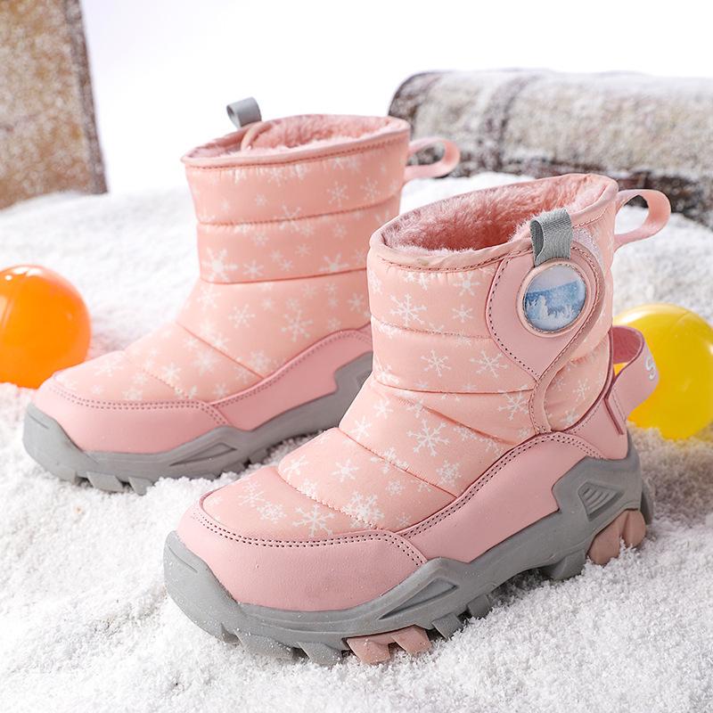 Winter Kids' High-Top Leather Snow Boots - Warm, Thick, Non-Slip Velvet Lining for Boys & Girls