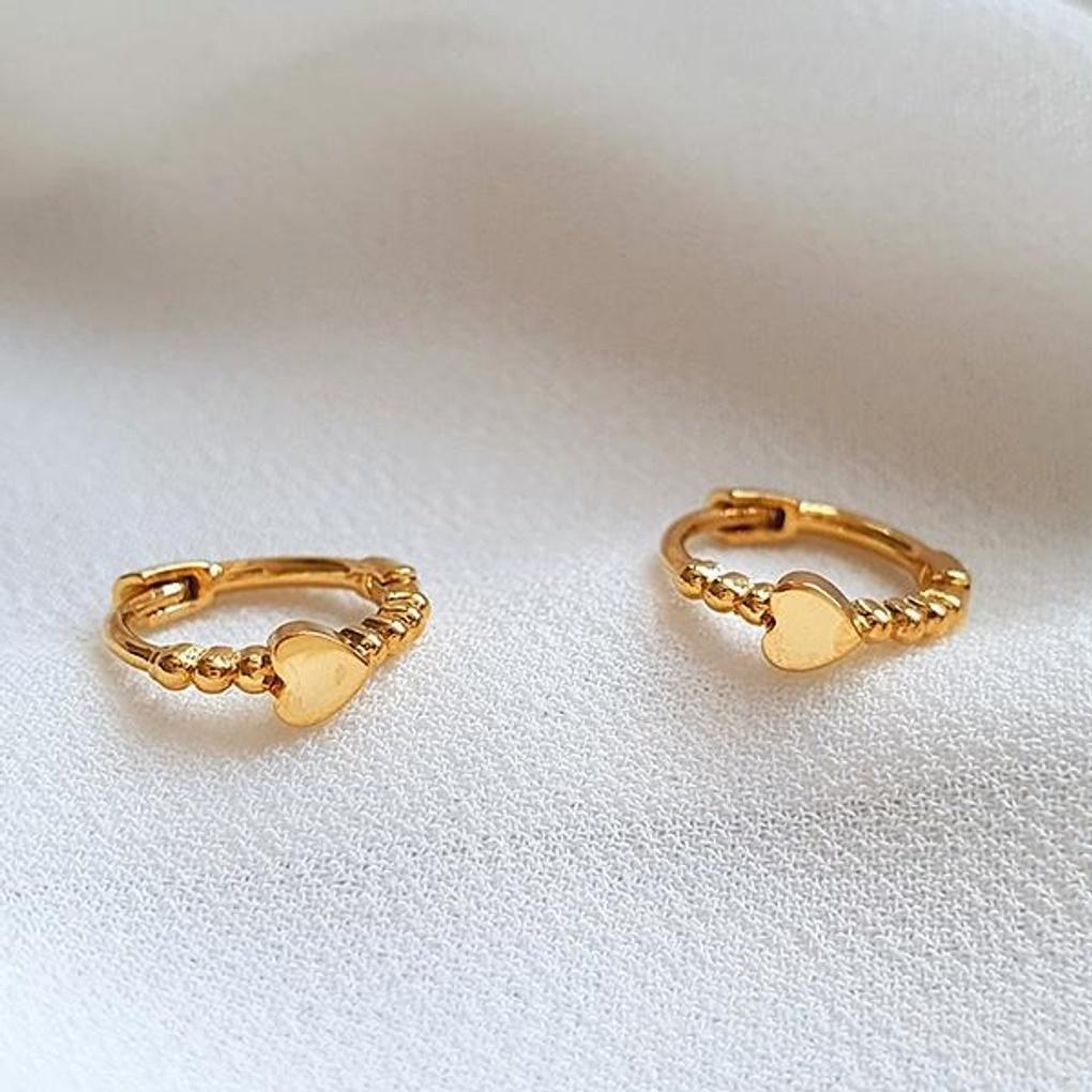 Women's Charming Heart One-Touch Hoop Earrings (Petit Heart)