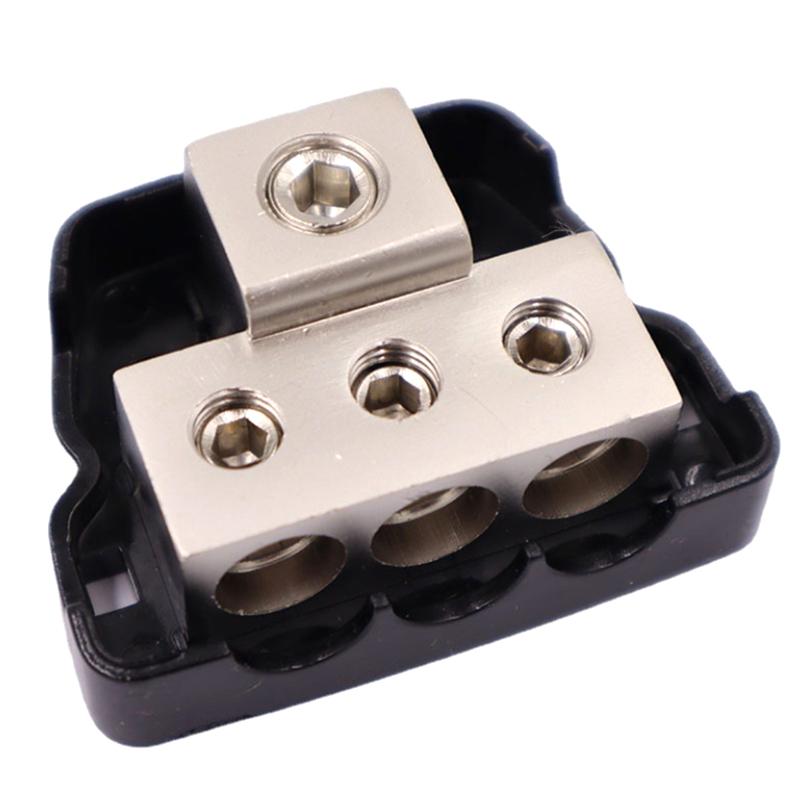 Car Audio Power Distribution Block 3 Way Wire Distribution 1X 0 Gauge Awg In, 3X 4 Gauge Awg Out Fits For Boat Vehicles Auto Car