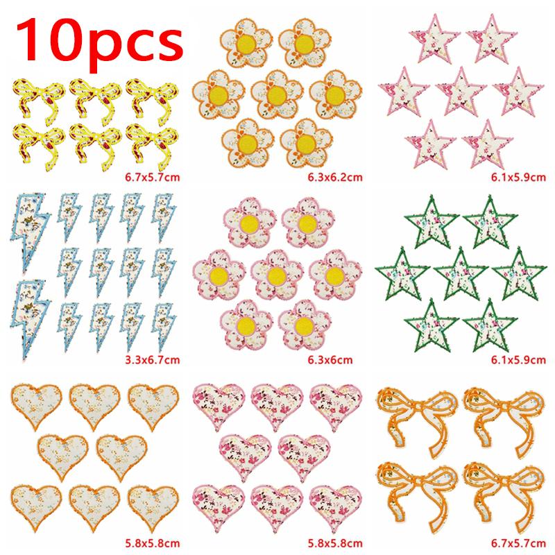 10 /26pcs Wholesale Fresh Letter Embroidery Patch Diy Floral Heart Bow Iron On Patches For Clothes Jackets Backpack Sew Stickers 