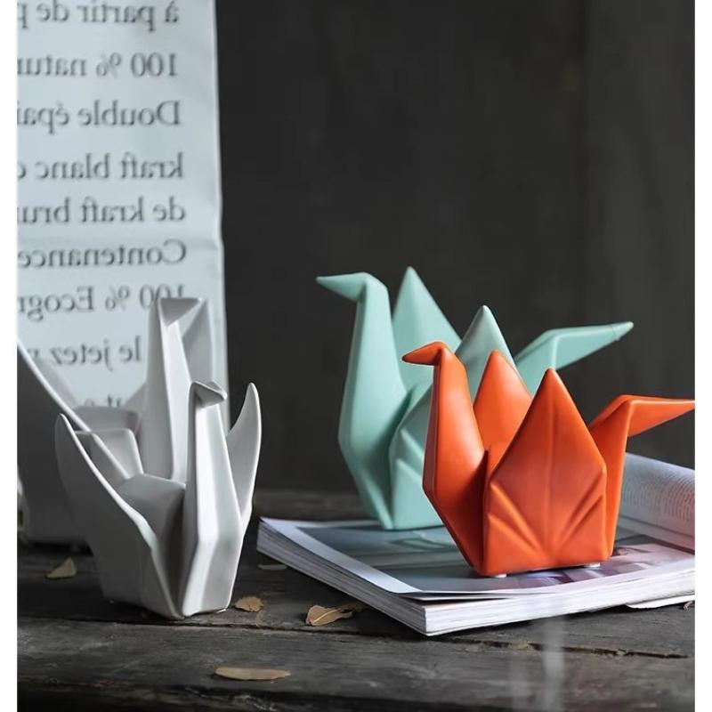 Creative Paper Cranes Ceramic Handicrafts Geometric Origami Sculptures Bird Swan Decorative Figurines Home Decoration