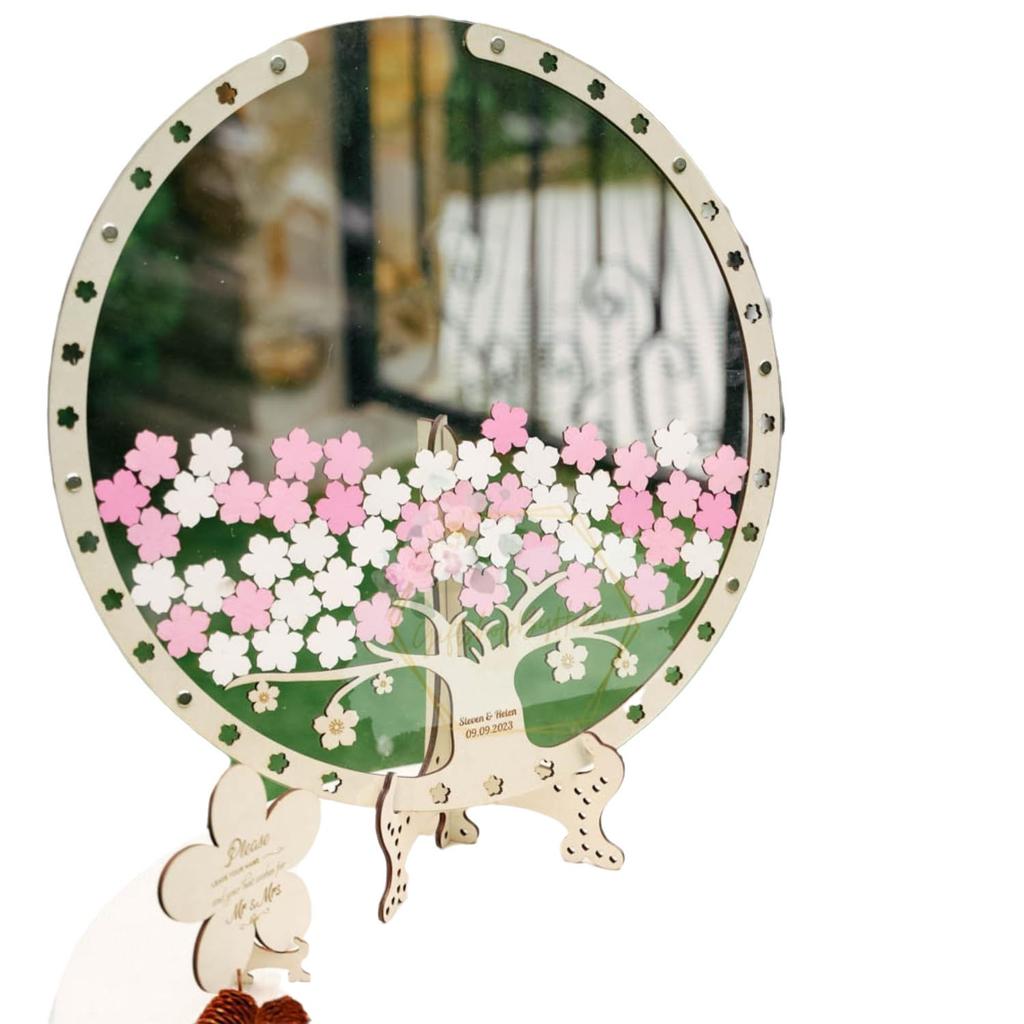 Albero Libro degli Ospiti di Matrimonio in Legno - Tema Fiori di Ciliegio Tavolo Segnaposto Espositore Decorazione Rustica per Matrimonio per Auguri e Firme degli Ospiti