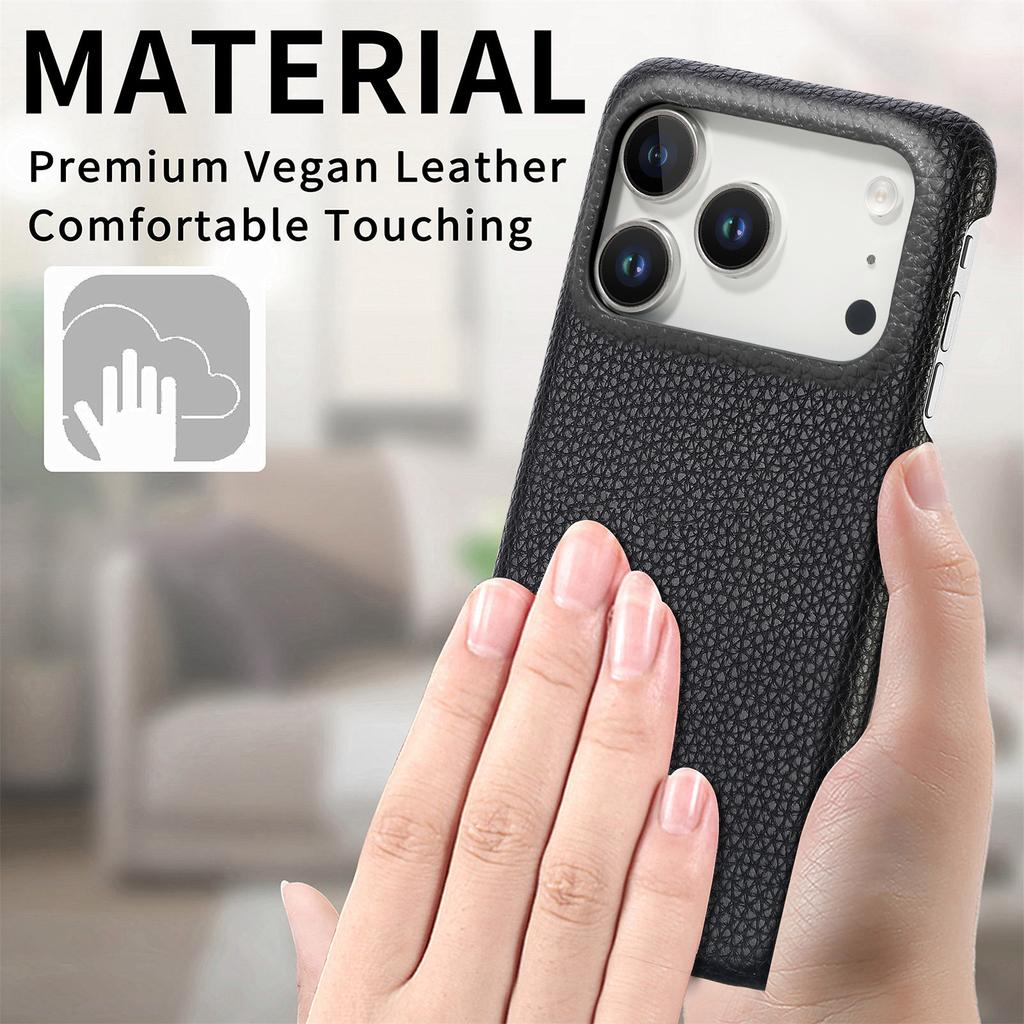 For iPhone 17 Pro Max Case Litchi Texture Leather Coated PC Mobile Back Cover