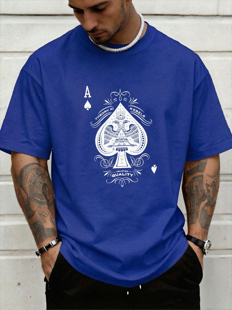 Unisexs Crew Neck Ace Of Spades Eagle Pattern Graphic Short Sleeve Cotton Tee Casual Summer Streetwear Loose Daily Outdoor Wear Top