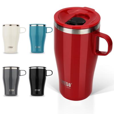 TYESO 500ml Edelstahl Vakuumisolierter Becher mit Deckel, Große Kapazität, Hält heiß oder kalt, Kaffeetasse mit Griff, Tragbar, Geschenk, TS-8879, Rot