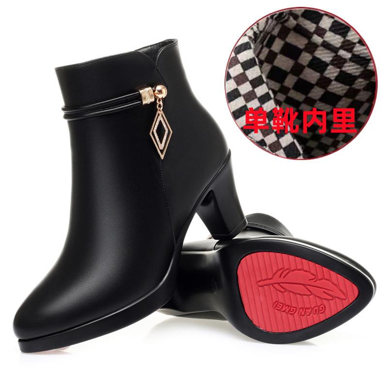 2024 Autumn Winter New High-heeled Short Boots Women's Thick-heeled Ankle Boots High Heel Shoes Warm Plush Boots