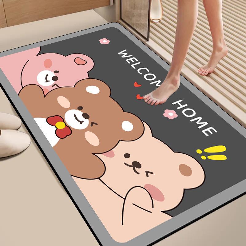 Diatom Mud Floor Mat Cartoon Bathroom Water-Absorbing Quick-Drying Floor Mat Household Bathroom Door Non-Slip And Dirt-Resistant Rubber Floor Mat