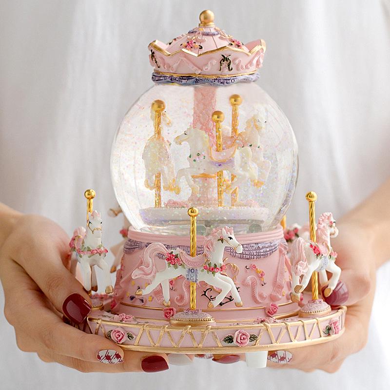 Snowflake Crystal Ball Carousel Music Box - Birthday Gift for Girls, Children, and Best Friends 15x15x18 cm