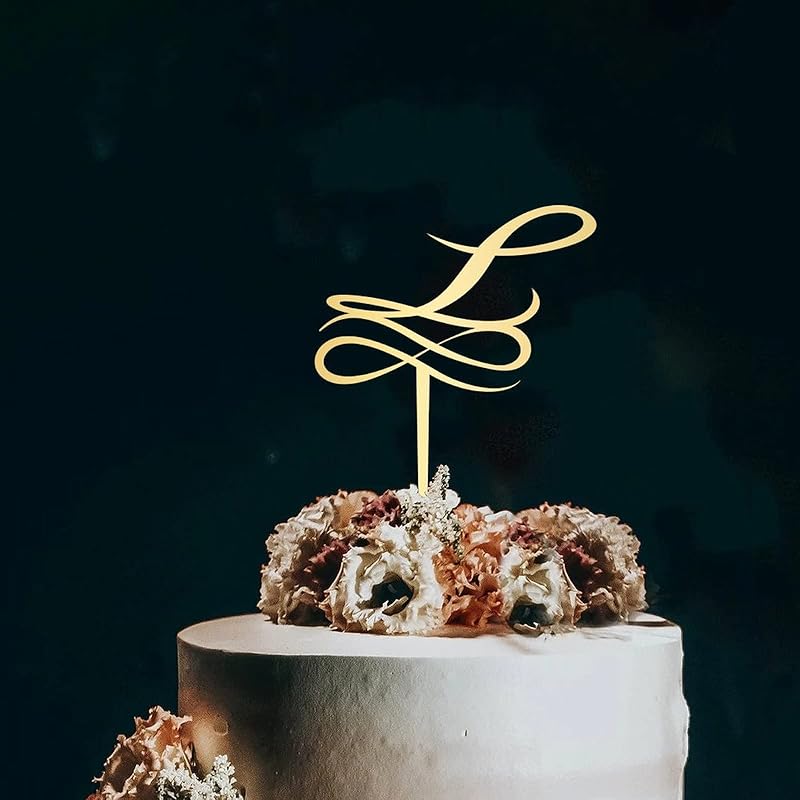 Initial Letter K Cake Topper Monogram Acrylic Cupcake Topper Funny Cake Accessories for Wedding Anniversary Birthday Party Decoration Mirror Gold