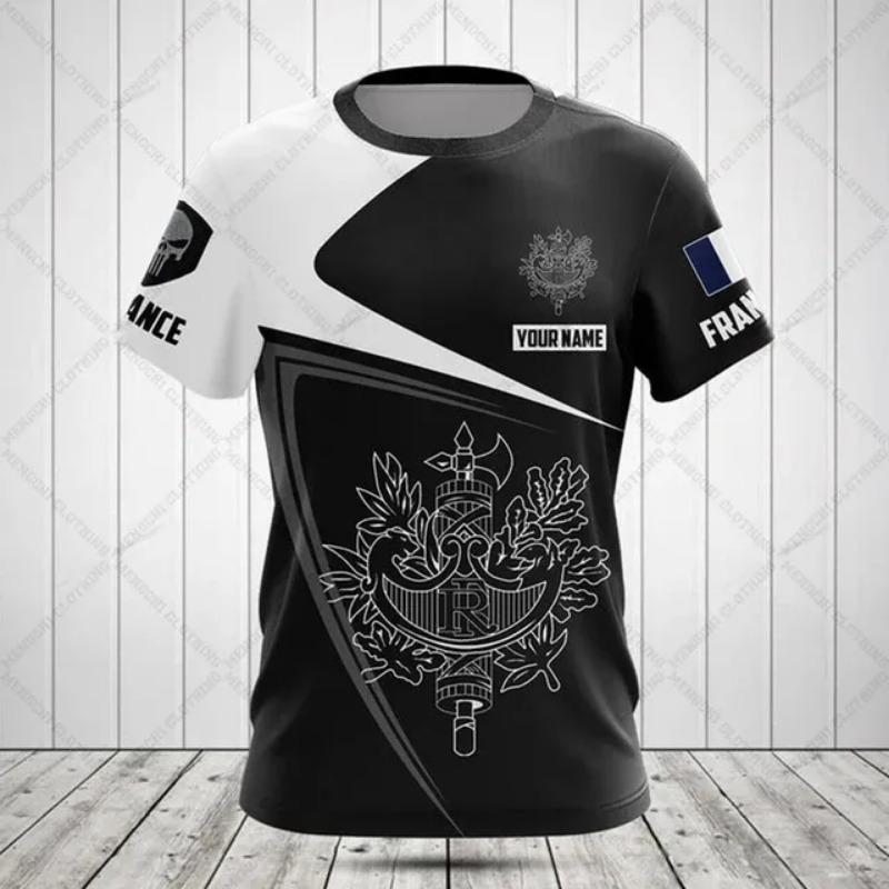 France Emblem Skull Graphic Custom Tees Summer Casual Streetwear Men's Fashion O-neck T-shirts Boys Oversized Short Sleeve Tops