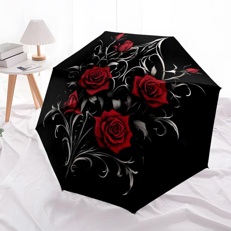 1pc Gothic Roses Auto-Fold Umbrella with One-Touch Open/Close - 8 Reinforced Ribs for Windproof Stability,  Yy251118233