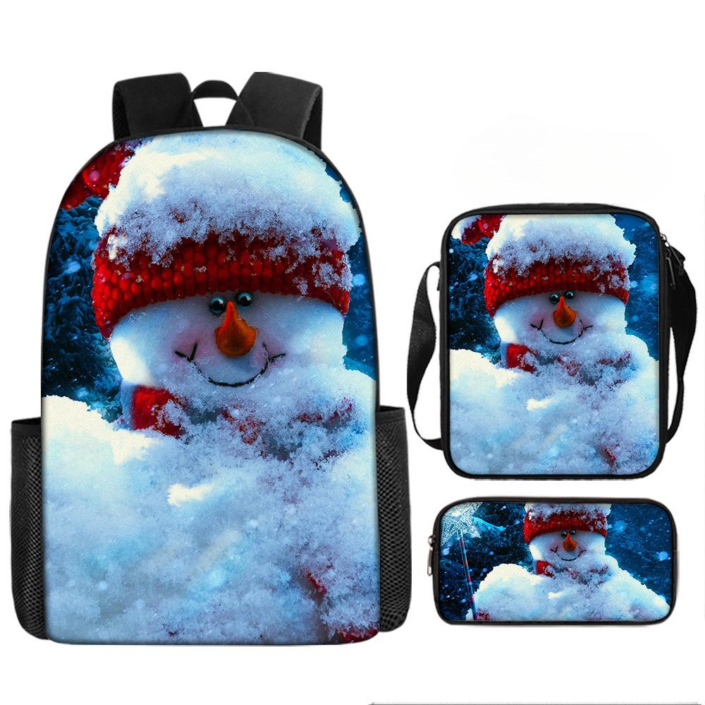 Christmas Backpack, 3D Digital Printed Backpack, Shoulder Bag, Pencil Case, Three-Piece Set