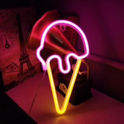 Lampe néon LED créative en forme de glace, alimentée par USB/batterie, sans scintillement, décoration de bureau