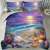 3pcs Purple Sky Seaside Beach Shell 3D Print Bedding Set Cozy Duvet Cover King Queen Twin Size Birthday Gift Bedroom Decoration
