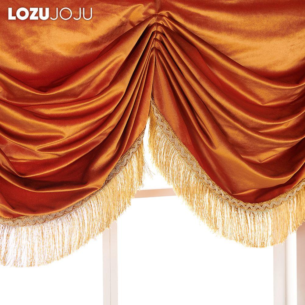 1PC LOZUJOJU Luxury Golden-Yellow Tassel Trim Waterfall Valance Velvet Texture Curtain For Kitchen Window Home Decor