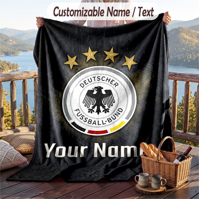 Flannel Blanket Germany national football team Print Custom Name Text Soft Throw for Sofa Bed