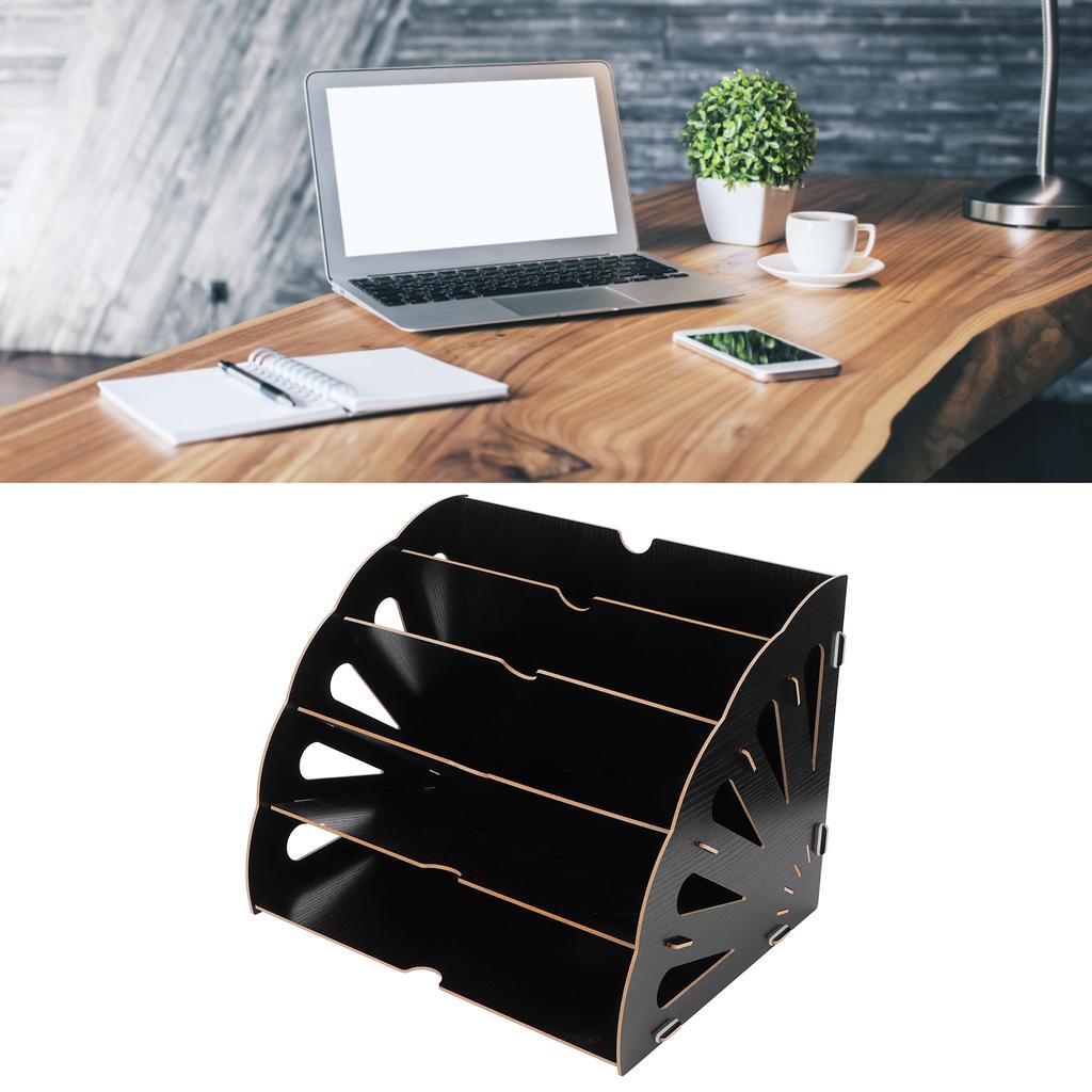 Wooden MultiSlot Storage Rack   Supplies Desktop File   for  (Black )