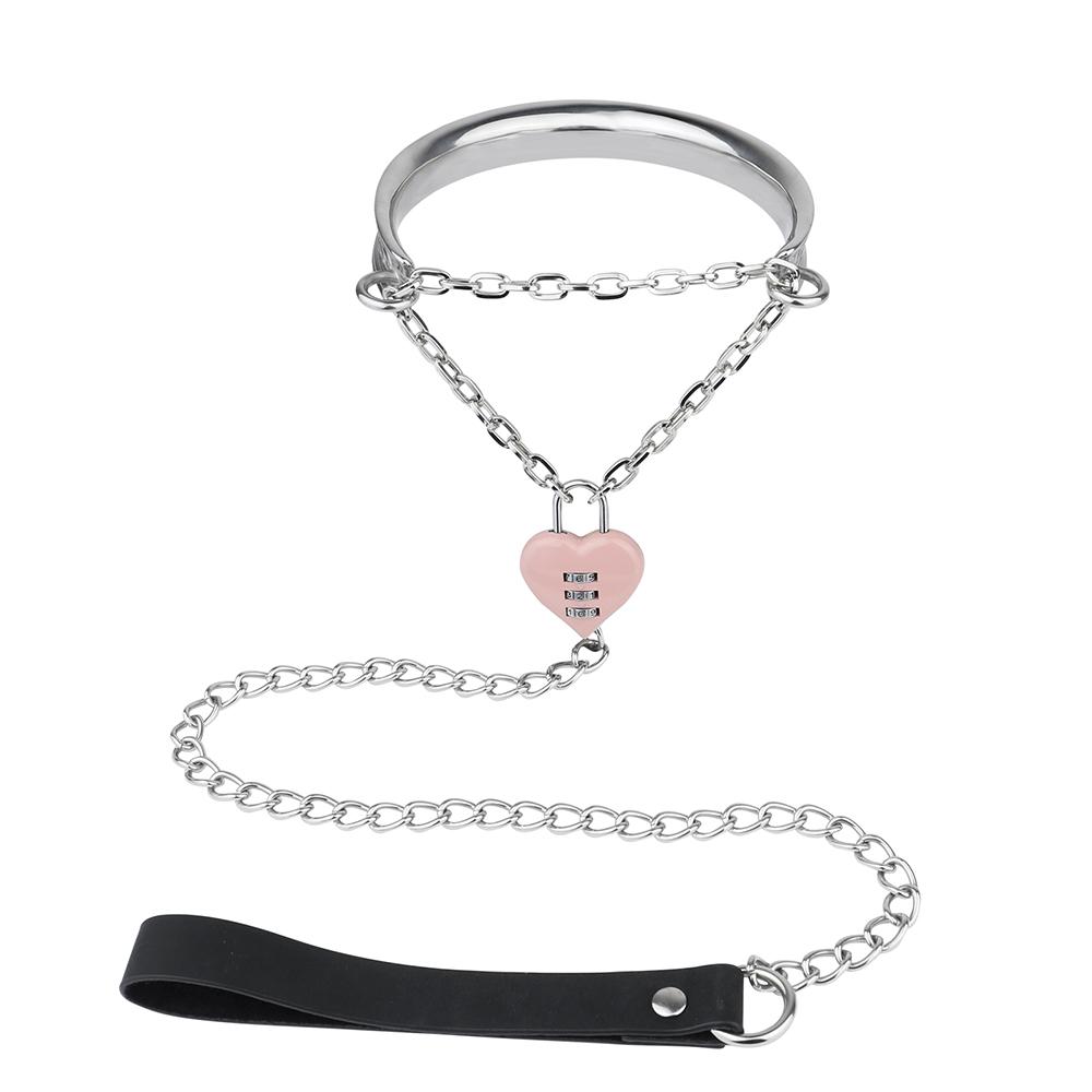 FISTSX BDSM Bondage Kit Metal Collar with Chain Leash Couples SM Game Bondage Gear Spiked Collar for Women Men