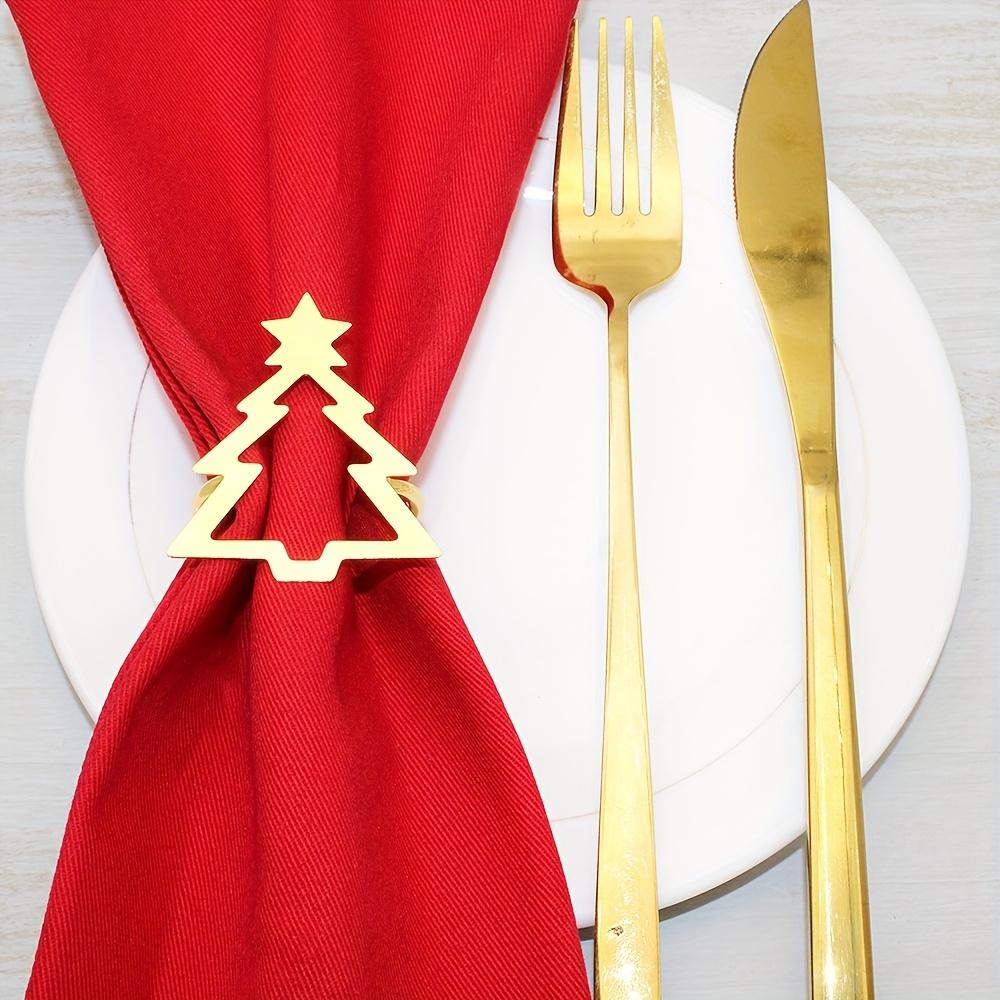 Minimalist Hollow Christmas Tree Napkin Rings, Festive Table Decor Metal Napkin Holders In Golden Silvery, Holiday Tableware