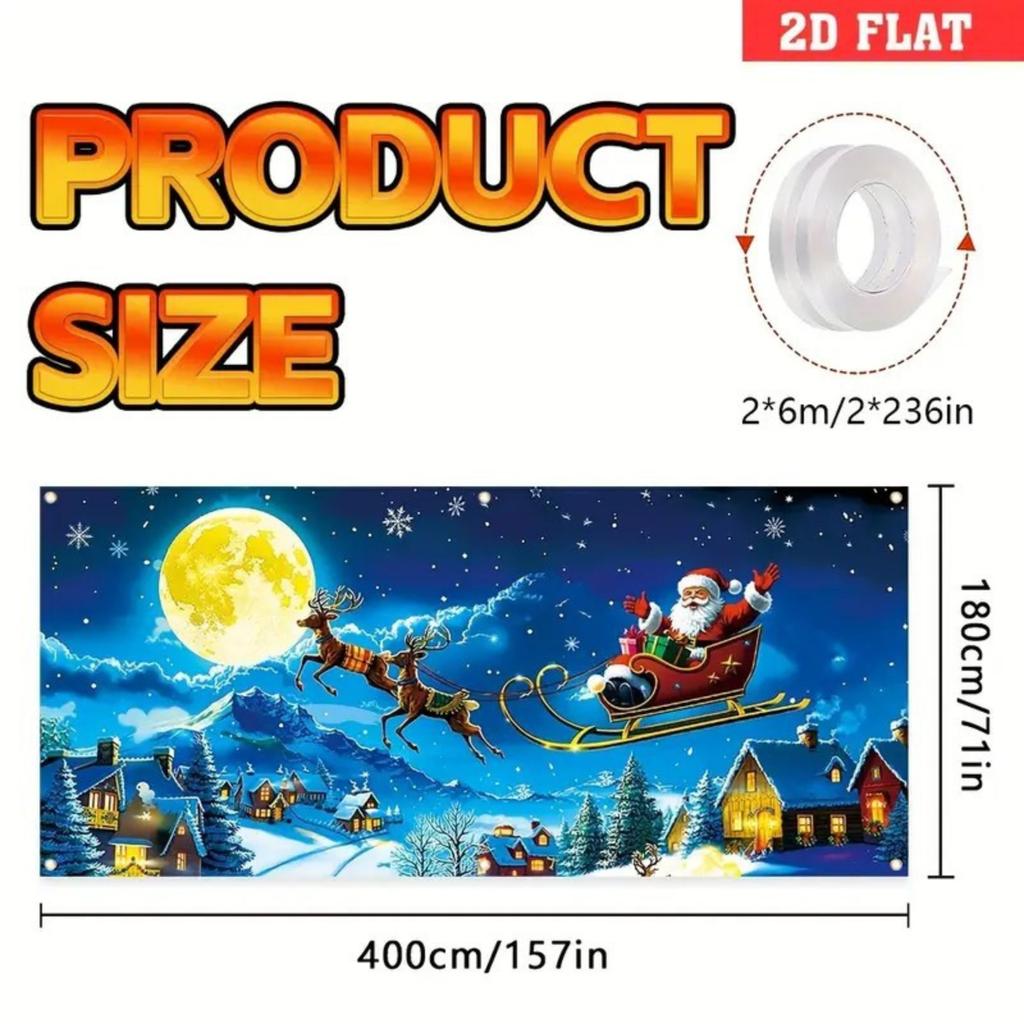 Christmas UV Fluorescent Garage Door Cover Banner Holiday Party Decoration