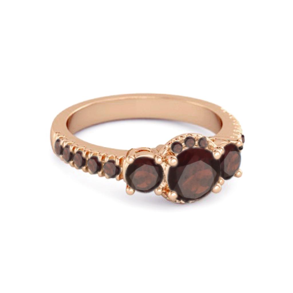 Garnet Three- 925Stone Halo pave Band Ring - 925 Sterling Silver Rose Gold Vermeil
