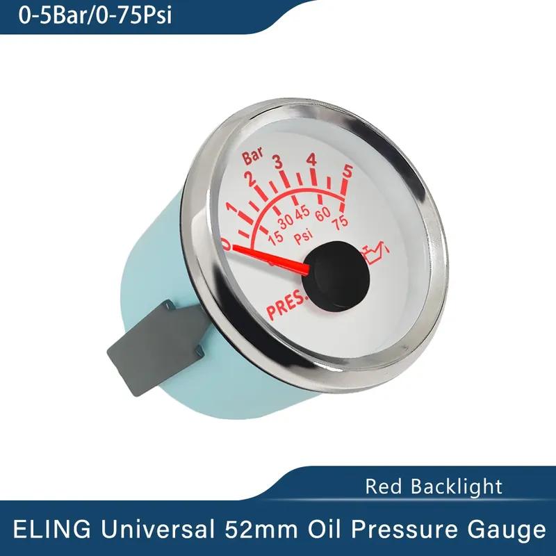 ELING Waterproof Universal 52mm Oil Pressure Gauge 5Bar 0-75Psi 10Bar 0-145Psi with Red Backlight 9-32V for Car Truck Boat Yacht