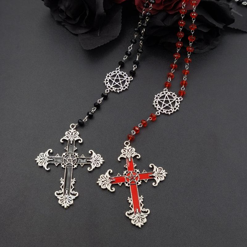 Pentagramm Umgekehrtes Kreuz Rosenkranz Baphomet Okkult Gothic Sigil of Satanic Schmuck Teufel Halskette Trad Goth Schmuck Geschenk Handmade