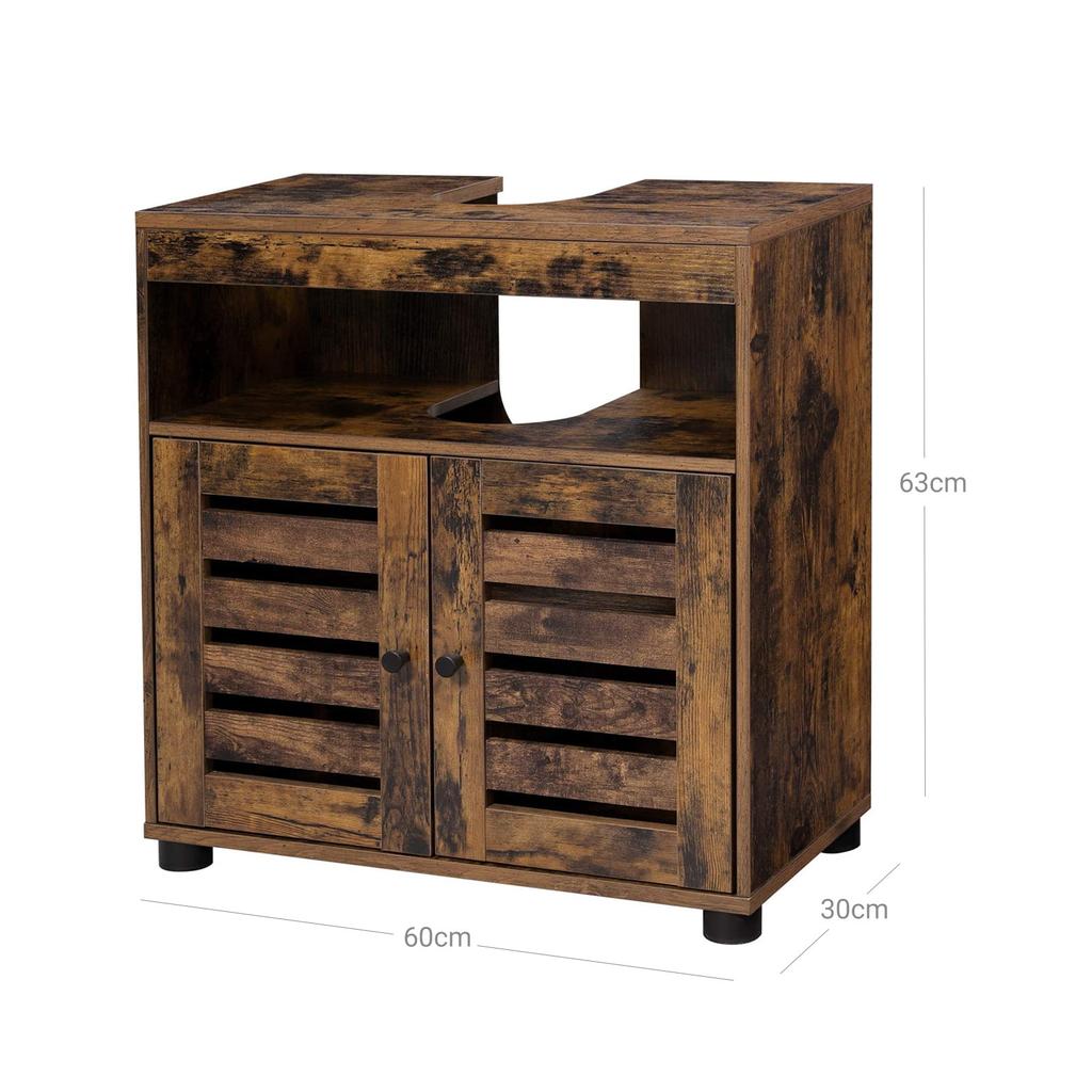VASAGLE Under Sink Cabinet, Bathroom Vanity Unit, Storage Cupboard, 60 x 30 x 63 cm, with 2 Louvered Doors, Adjustable Shelf, Rustic Brown