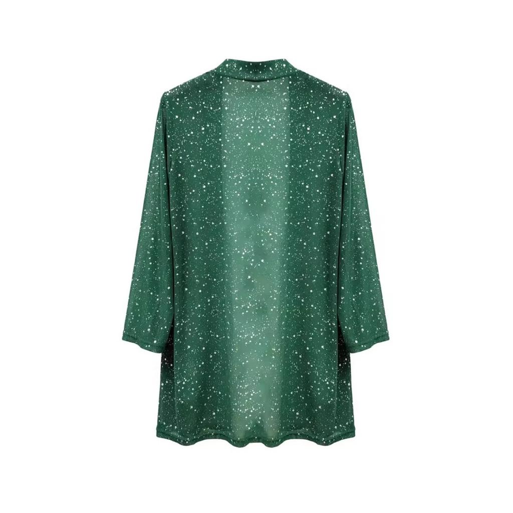New Women's Elegant Shiny Mesh 3/4 Sleeve Open Cardigan, Fashion Casual Spring Summer Top for Women, European American Style