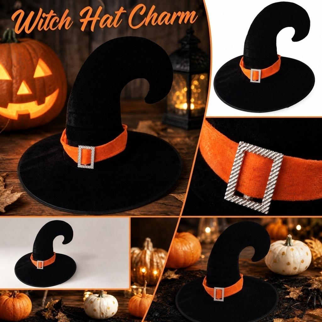 Halloween Velvet Witch Hat with Curved Tip for Costume Party and Dress Up