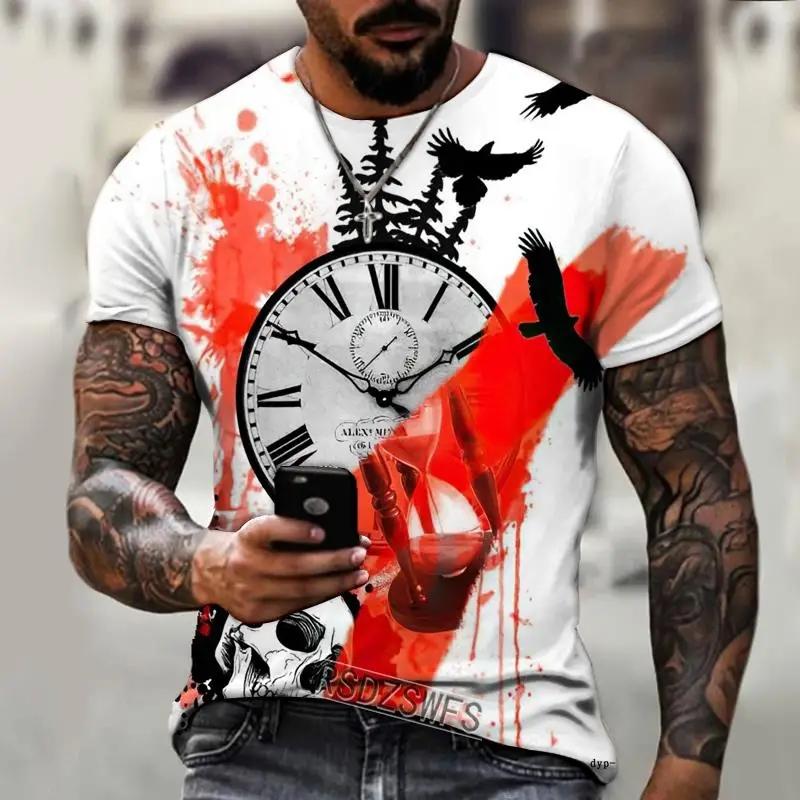 2026 Summer Men's Short Sleeve 3D Printed Pattern Retro Compass Street Cool Trendy